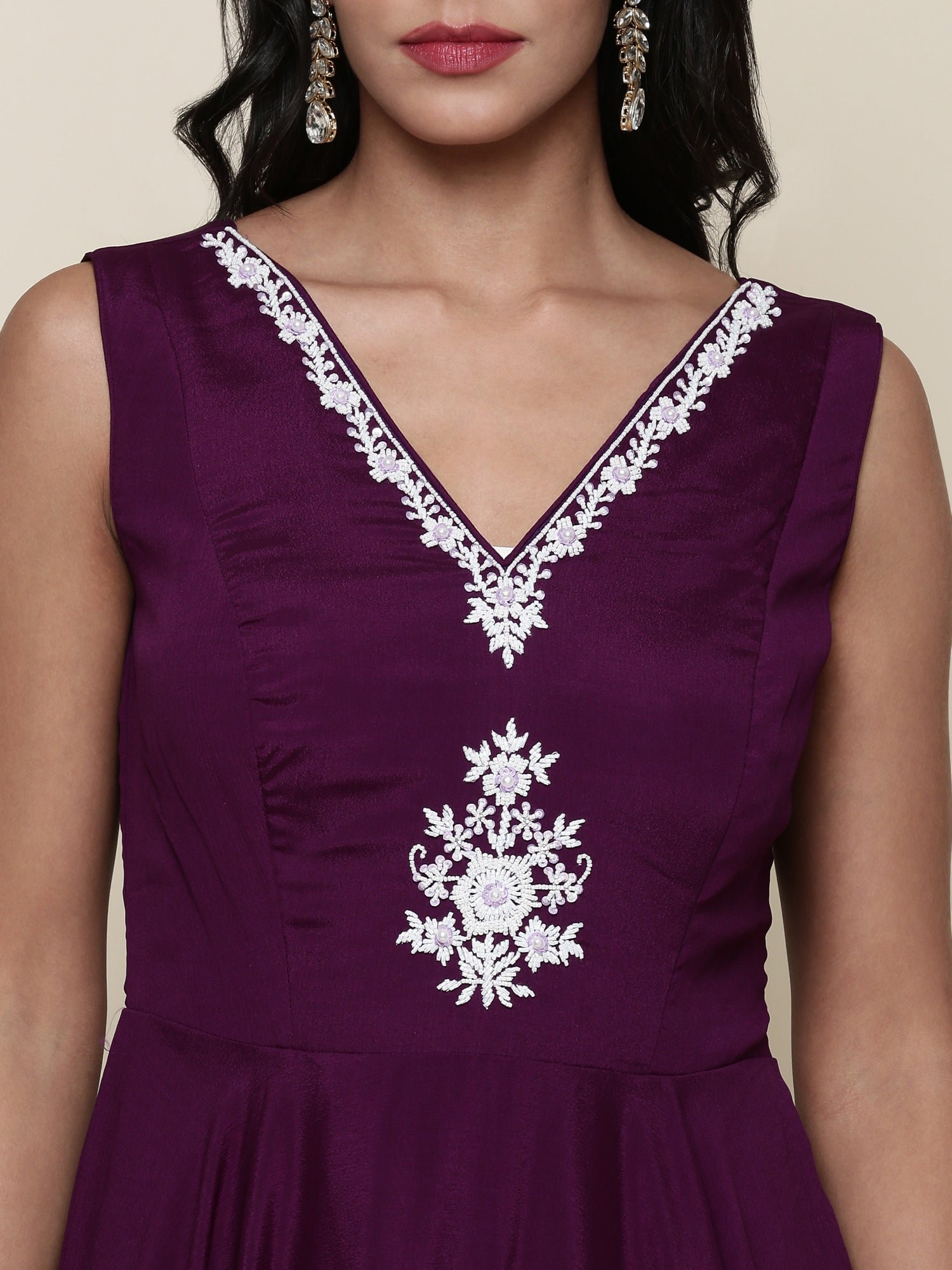 Purple georgette pearl embroidery jacket anarkali set - Image 4