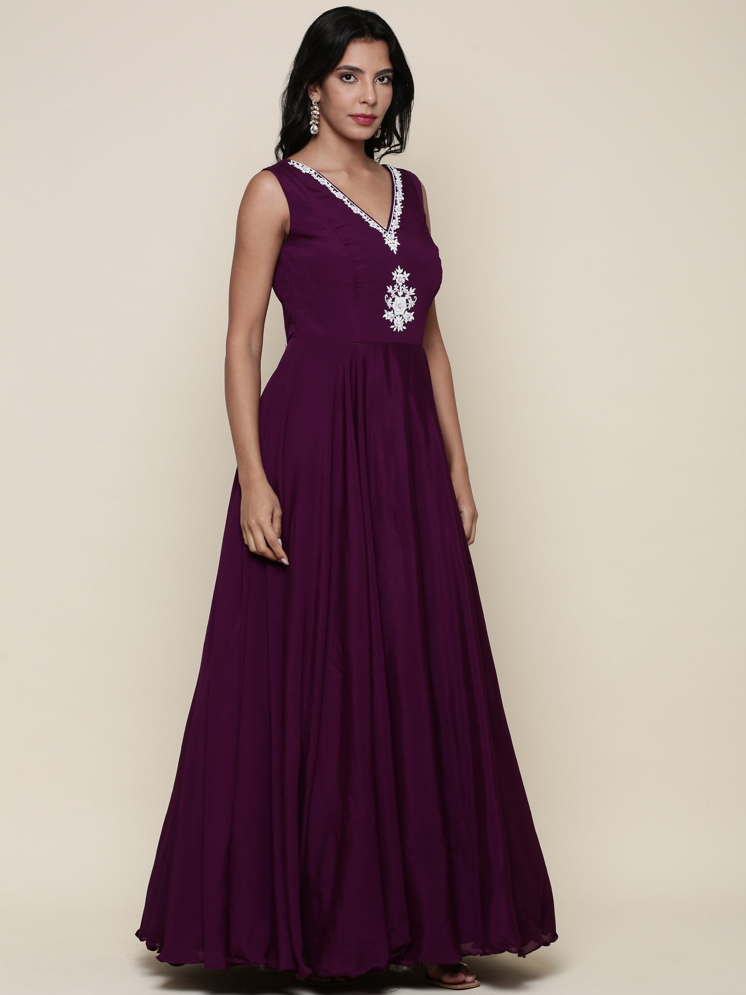 Purple georgette pearl embroidery jacket anarkali set - Image 2