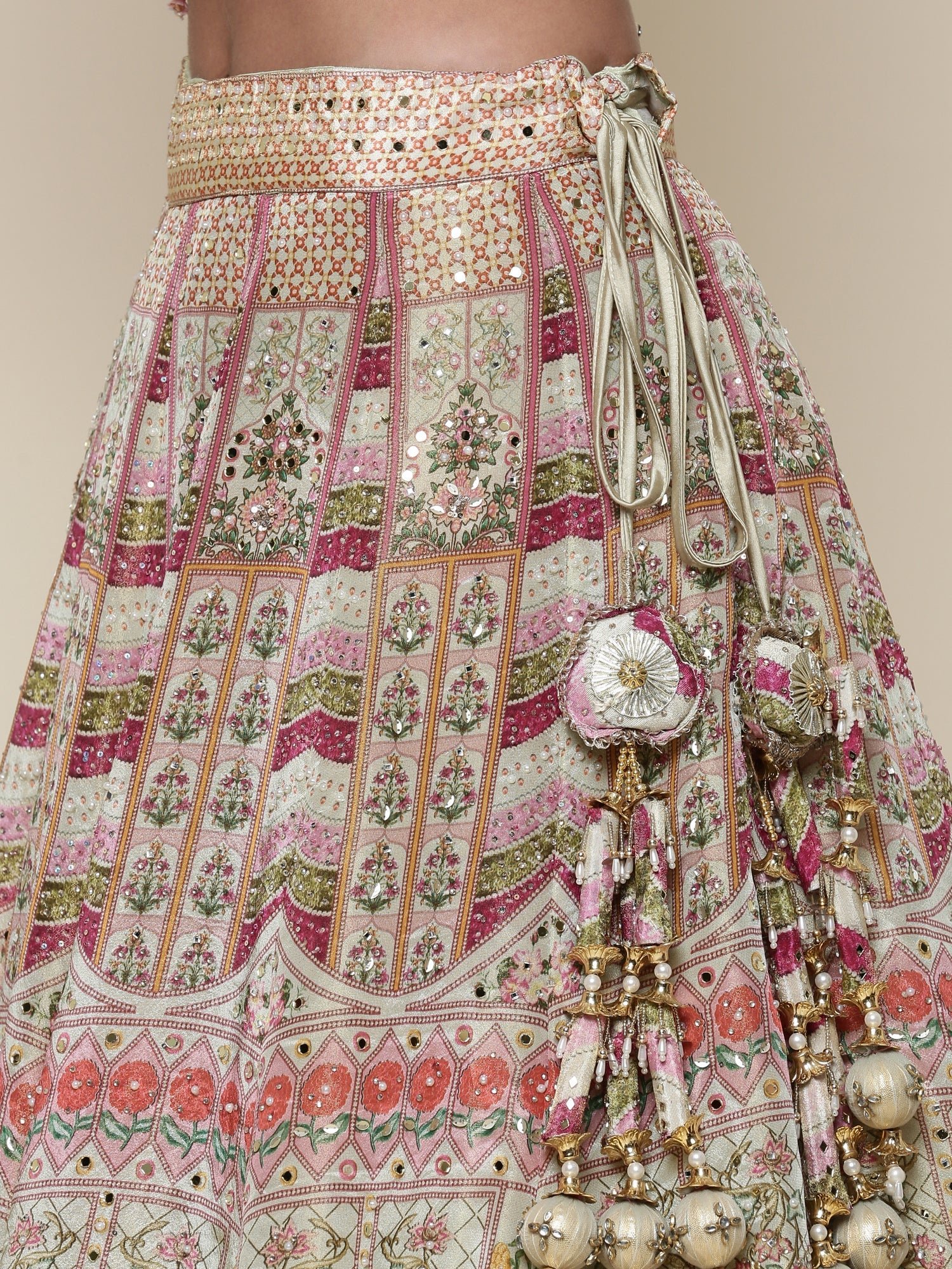 Pista Green Tissue digital printed embroidered ghagra set - Image 7