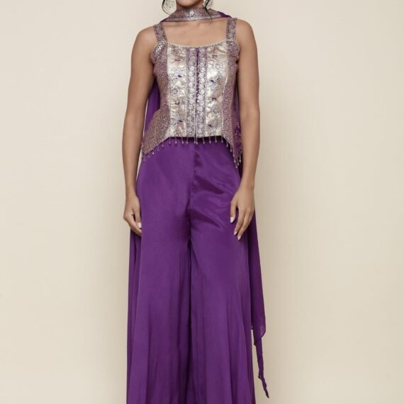 Lavender Georgette Crop top with palazzo set
