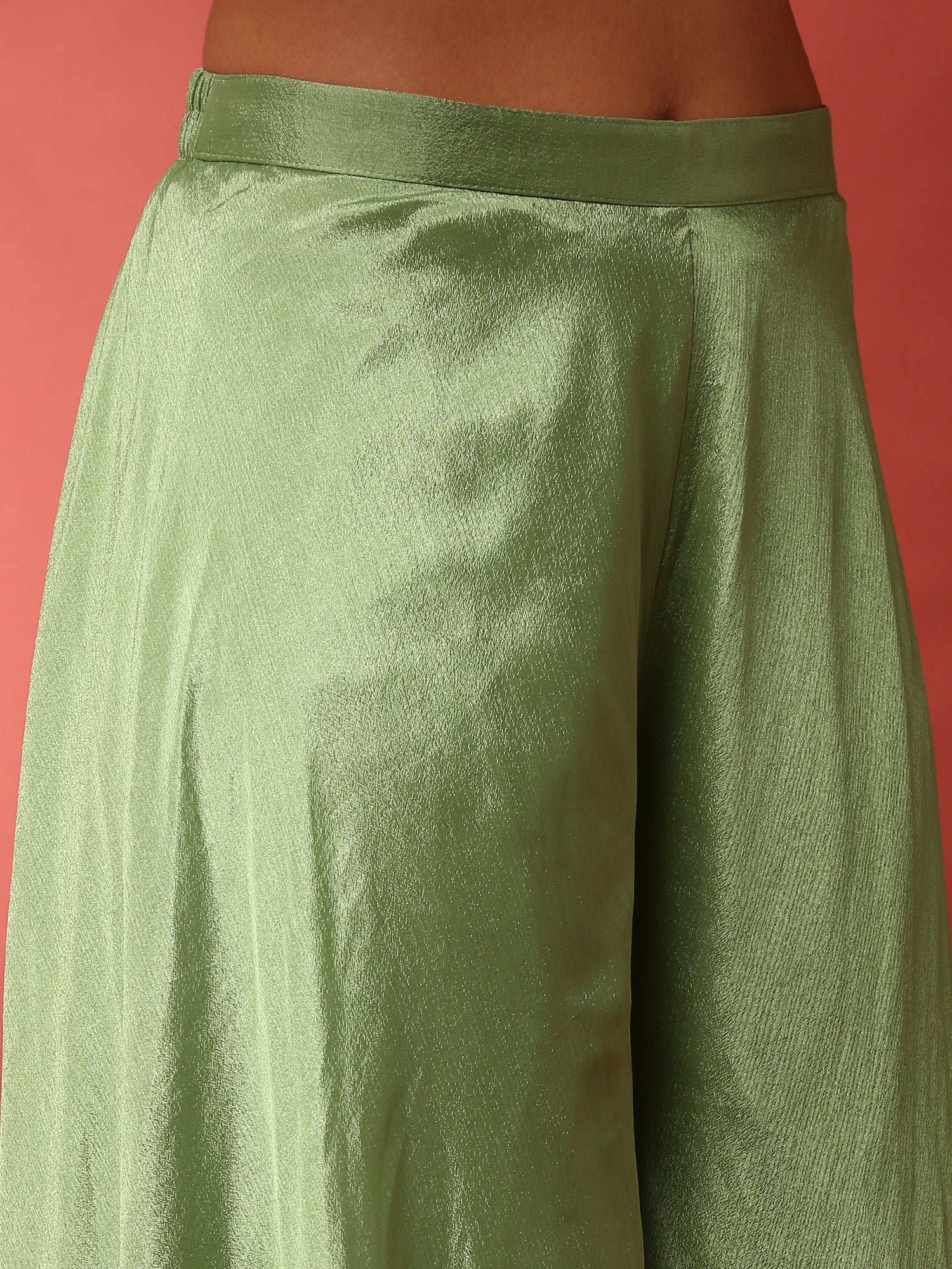 Green floral printed hand embroidered three piece jacket set - Image 11