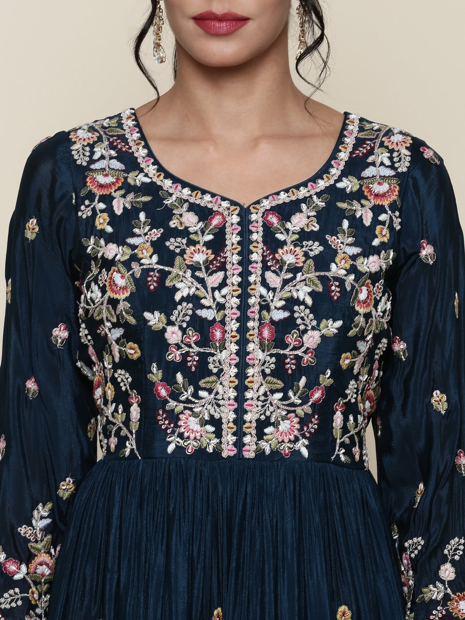 Peacock georgette resham embroidered anarkali set - Image 4