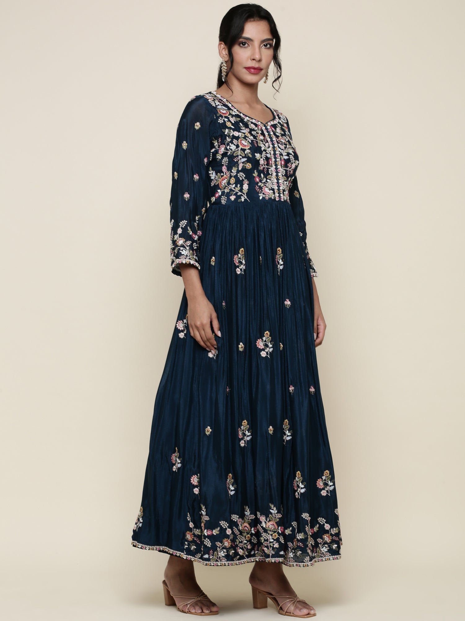 Peacock georgette resham embroidered anarkali set - Image 2