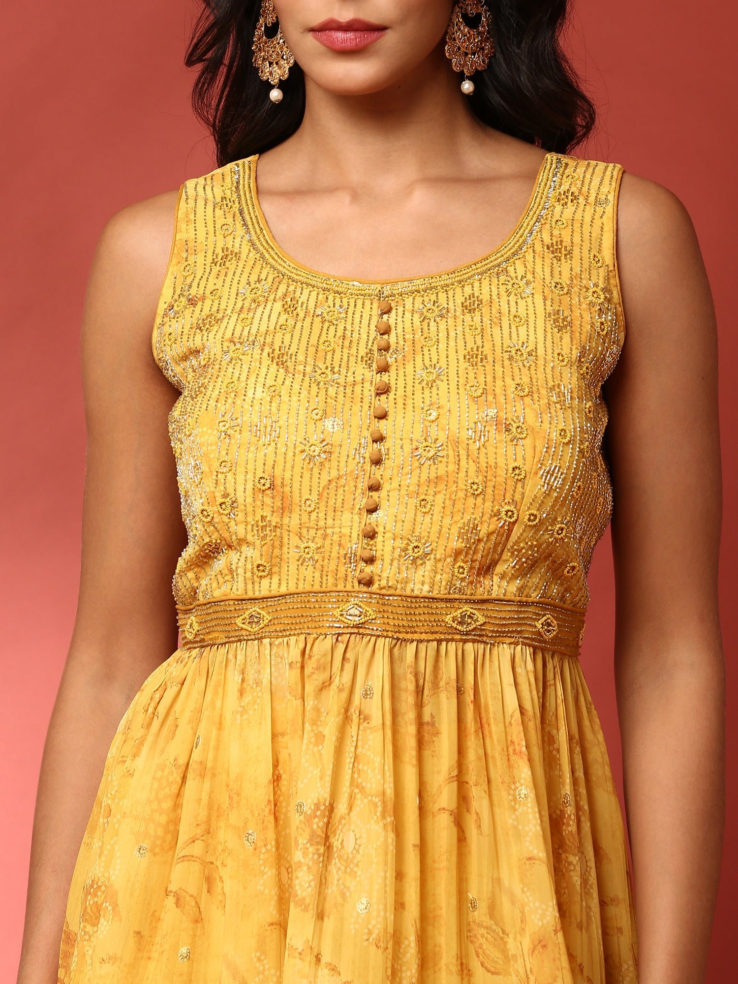 Yellow georgette embroidered peplum and palazzo Three piece set - Image 5