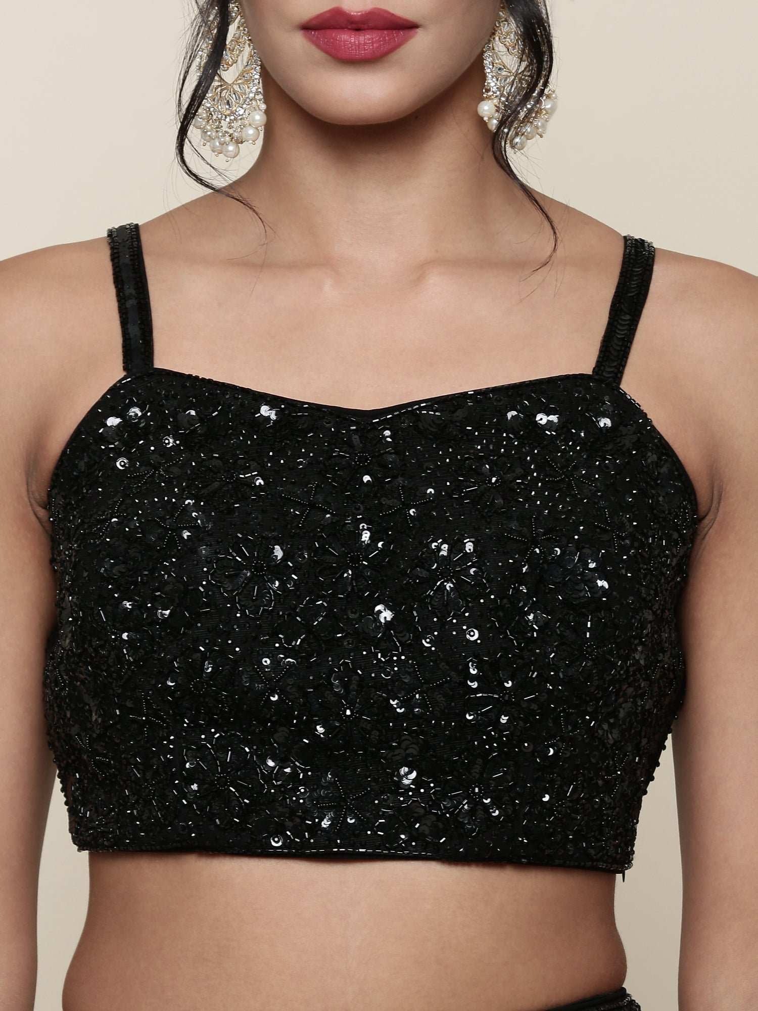 Geogette black embroidered crop top and palazoo set - Image 4