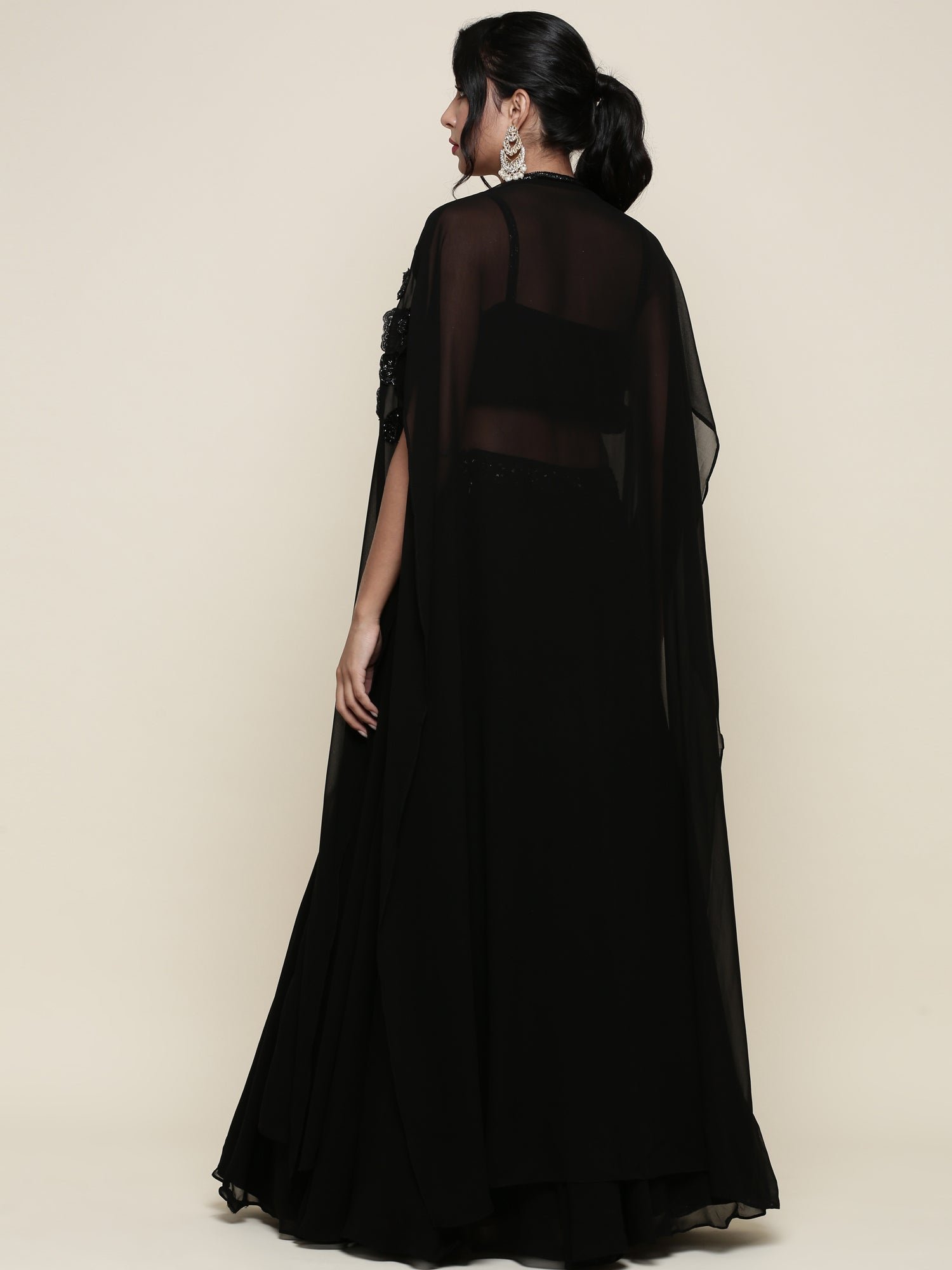 Geogette black embroidered crop top and palazoo set - Image 3