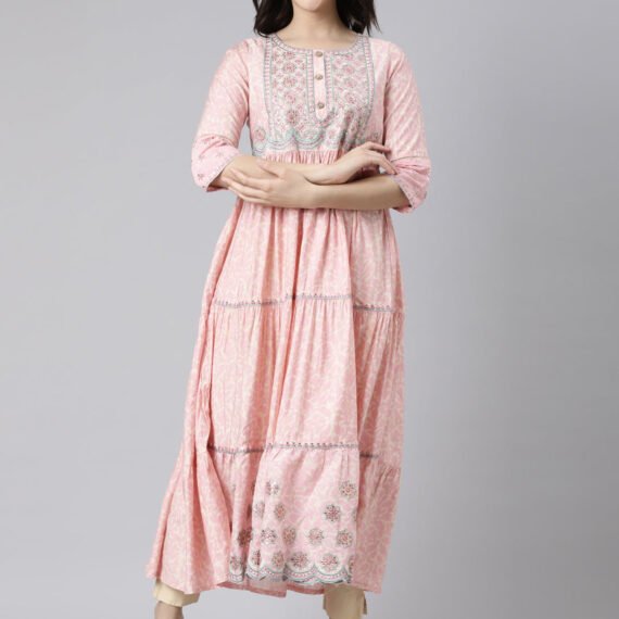 Sadguru Pink Flared Floral Maxi Dresses - Casual Chic for Everyday Wear