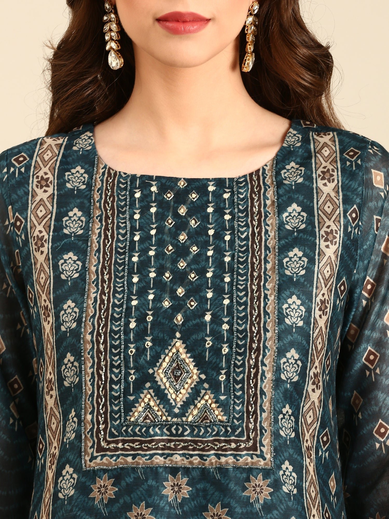 Teal printed three piece suit set - Image 4