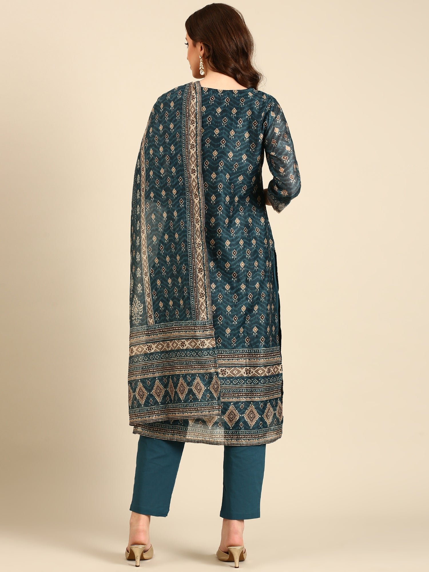 Teal printed three piece suit set - Image 3