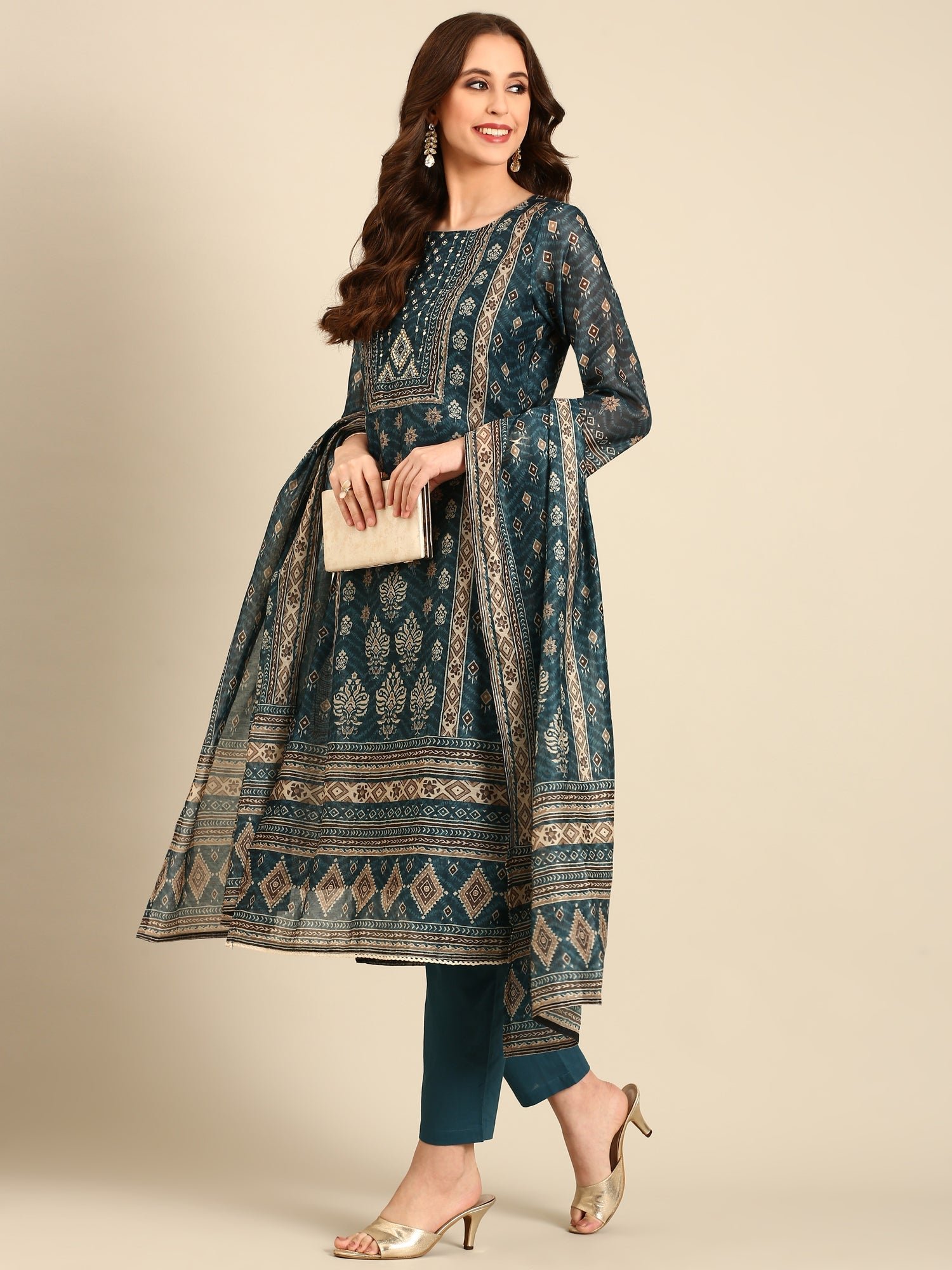 Teal printed three piece suit set - Image 5