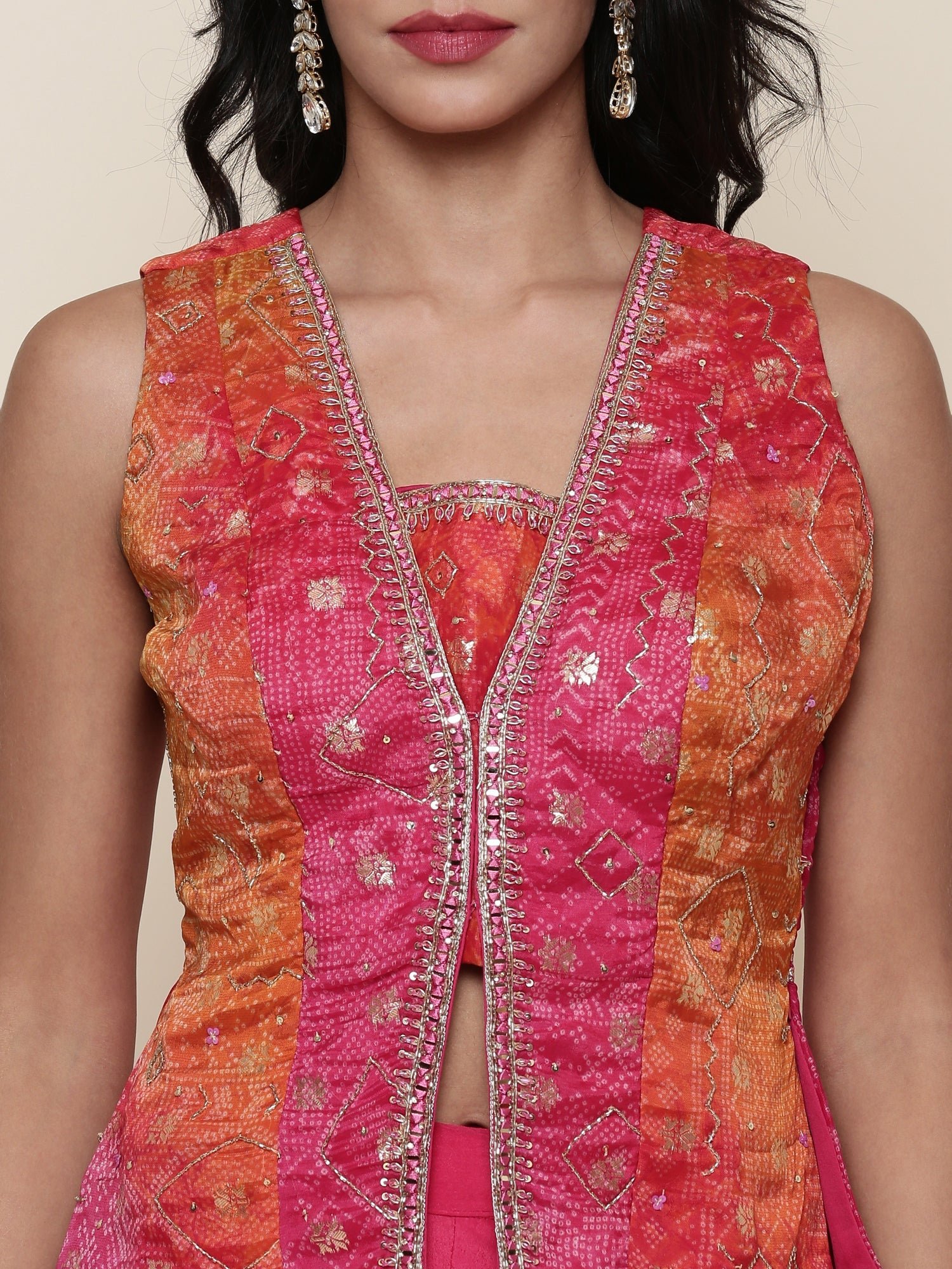 Pink Embroidered jacket flared Palazzo three piece set - Image 4