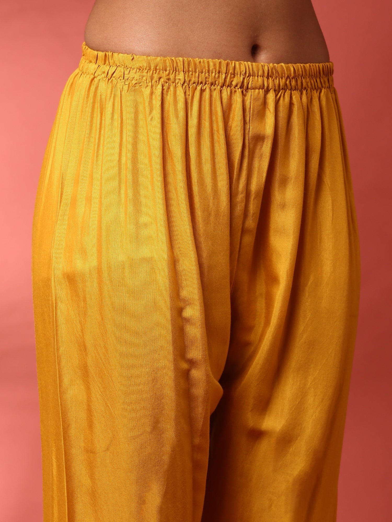 Mustard Muslin Straight three piece hand embroidered suit set - Image 7