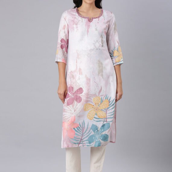 Sadguru Off White Straight Casual Floral Kurta