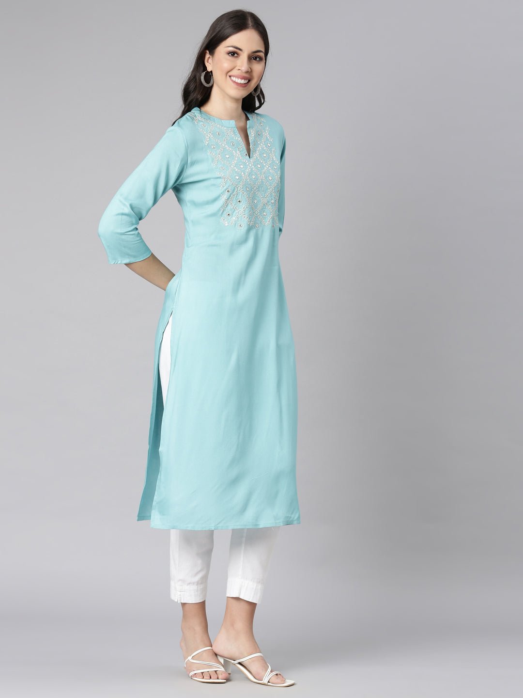Sadguru Green Casual Solid Straight Kurta - Image 3