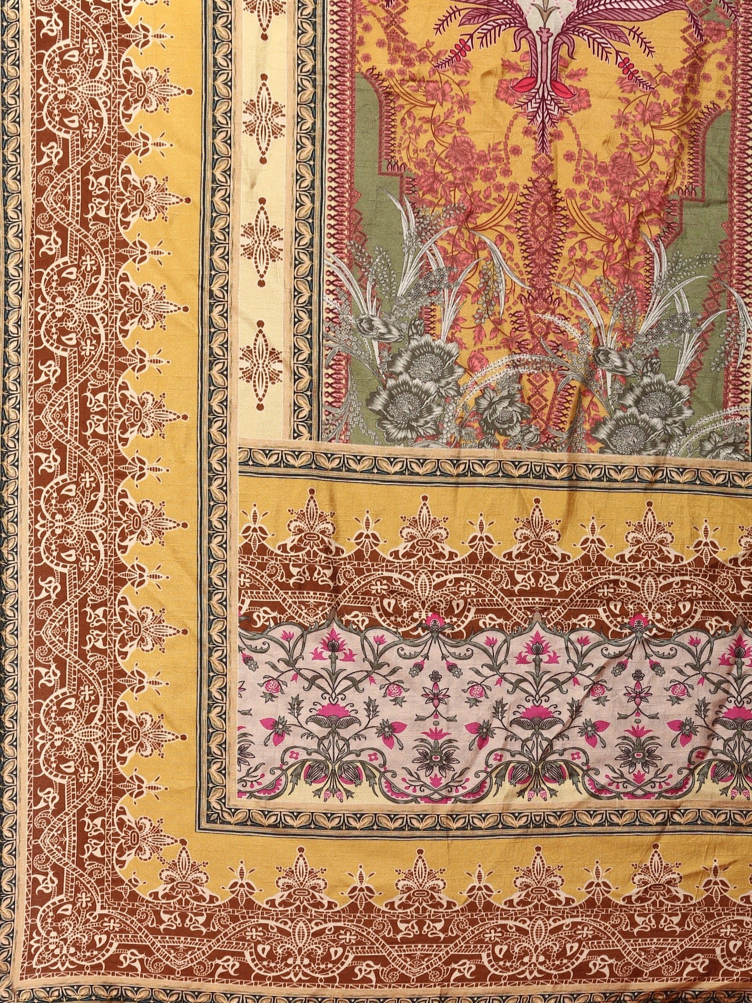 Green and Mustard digital printed embroidered anarkali three piece set - Image 11