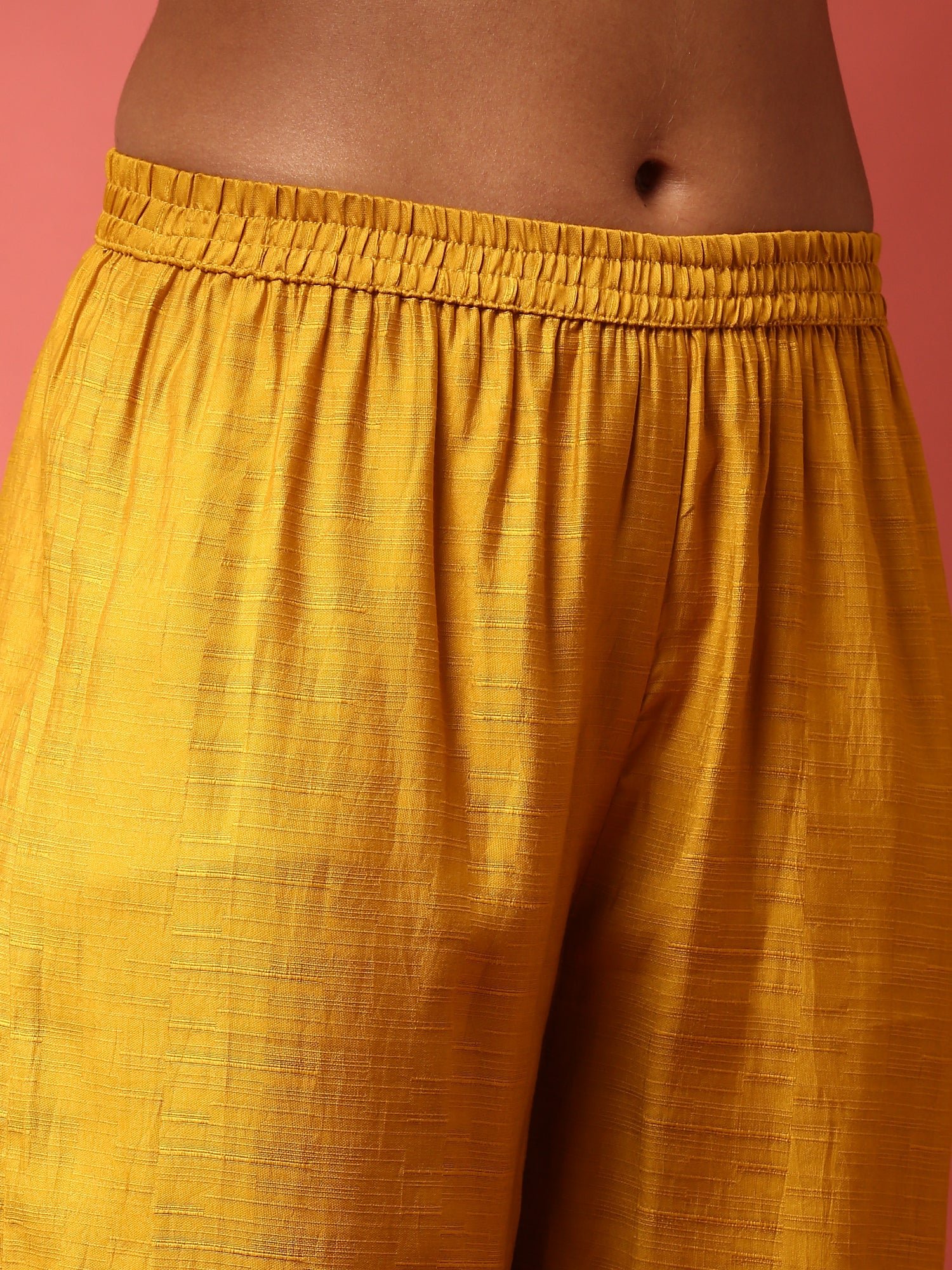 Mustard and Pink Silk Fabric Aari embriodery two piece cord set - Image 6