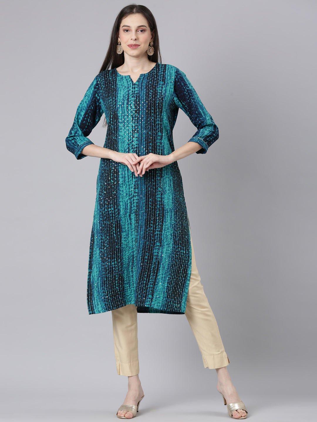 Sadguru Green Casual Striped Straight Kurta