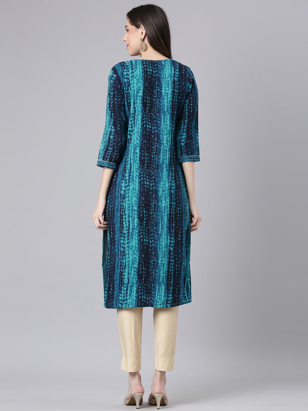 Sadguru Green Casual Striped Straight Kurta - Image 3