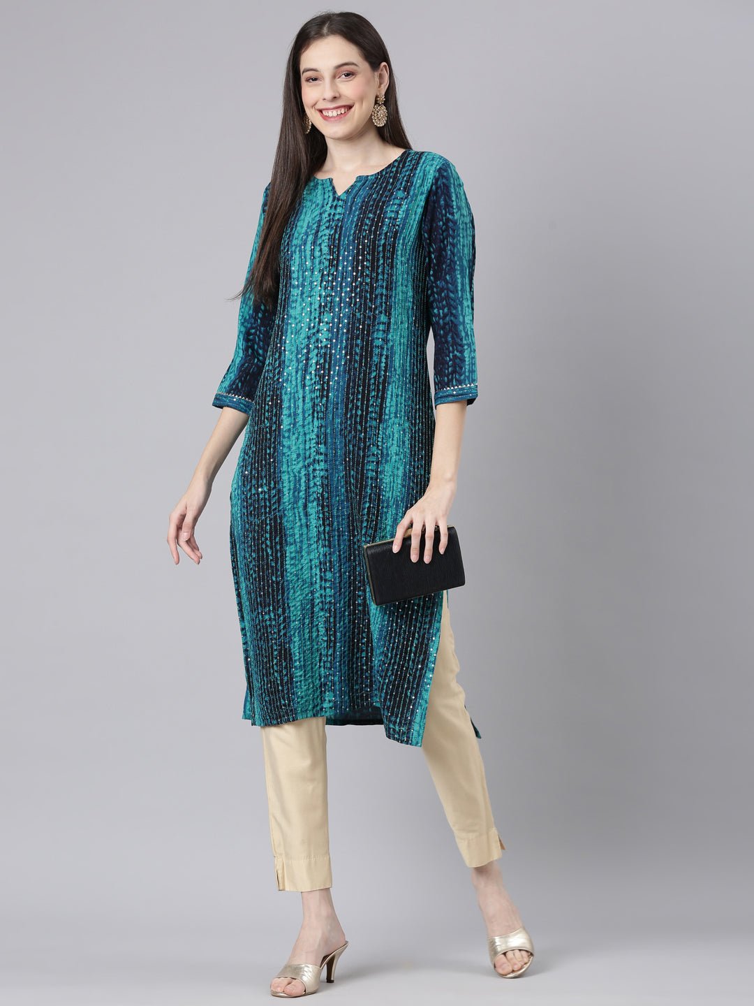 Sadguru Green Casual Striped Straight Kurta - Image 5