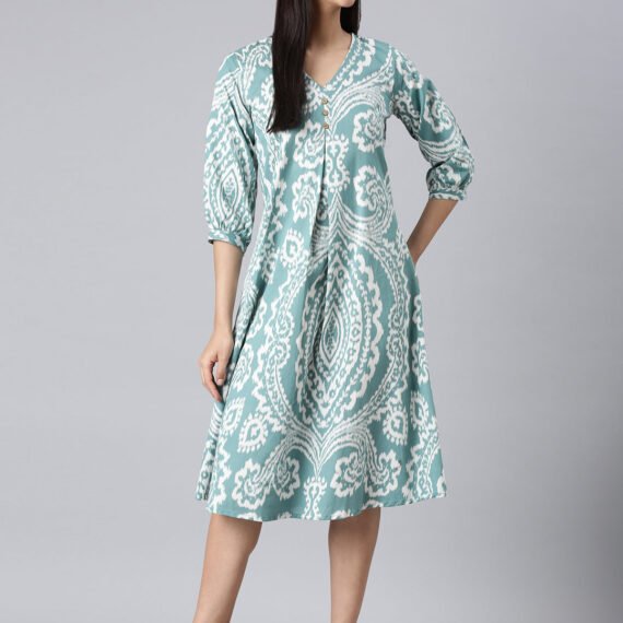 Sadguru Sea Green Casual Floral A-Line Kurta