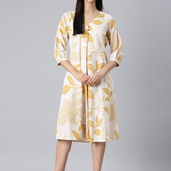 Sadguru Mustard Casual Floral A-Line Kurta