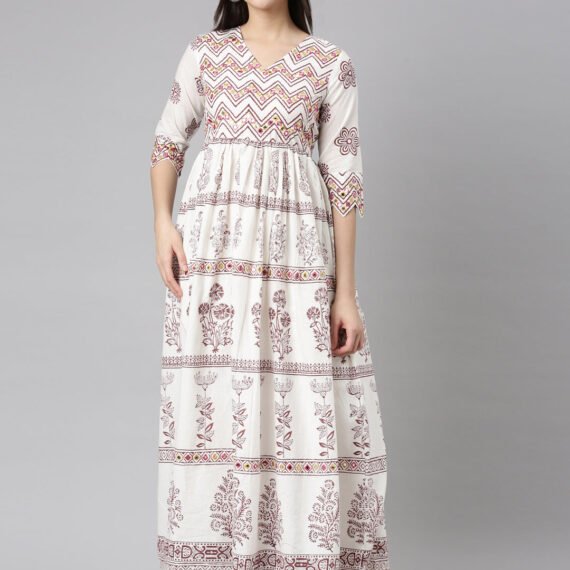 Sadguru Brown Flounce Casual Floral Fit-and-Flare Dresses