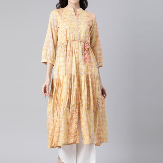 Sadguru Yellow Floral Maxi Dresses - Straight Silhouette, Casual Chic