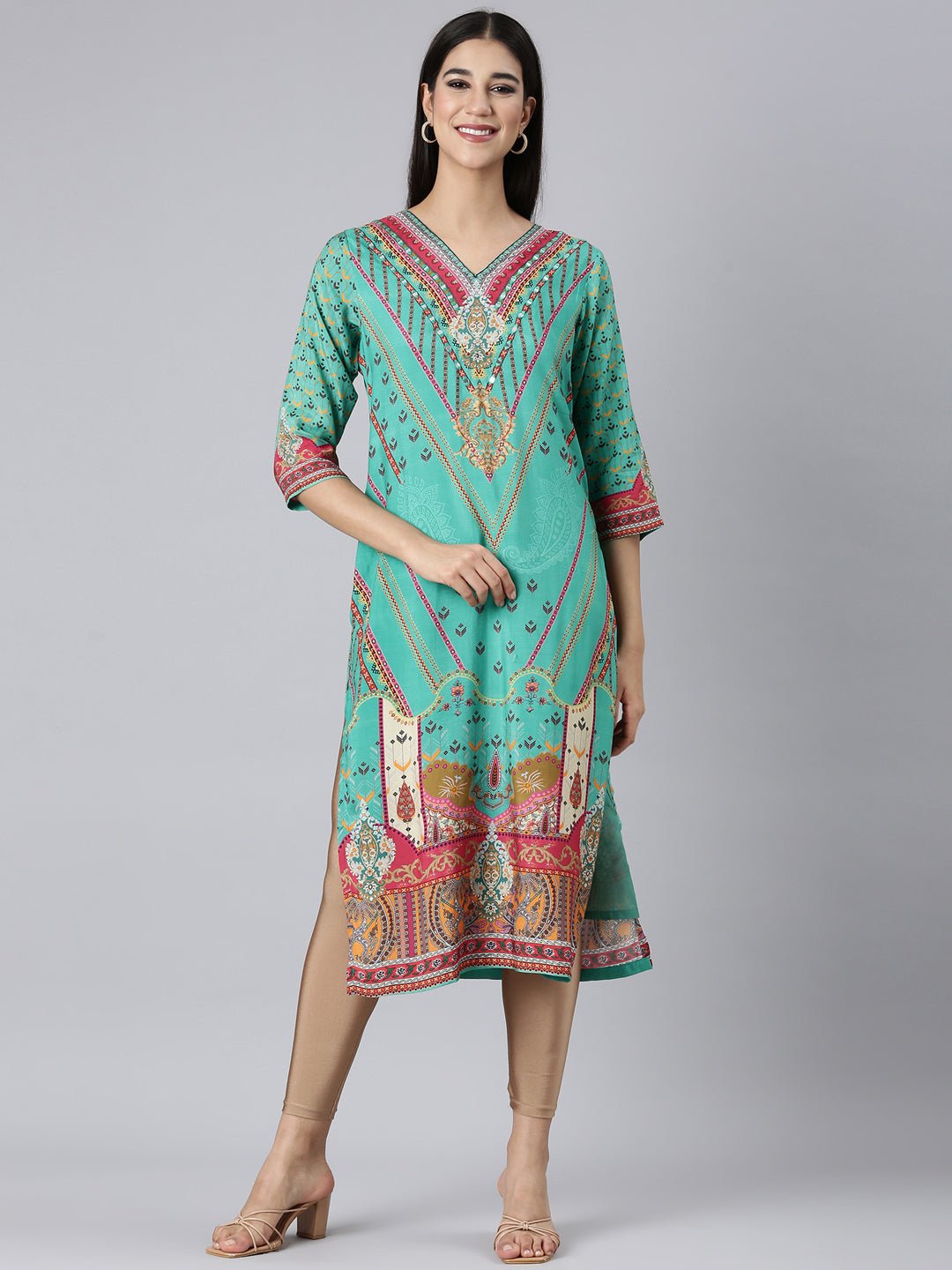 Sadguru Green Casual Paisley Straight Kurta - Image 2