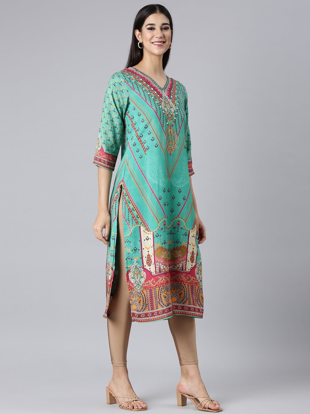 Sadguru Green Casual Paisley Straight Kurta - Image 3