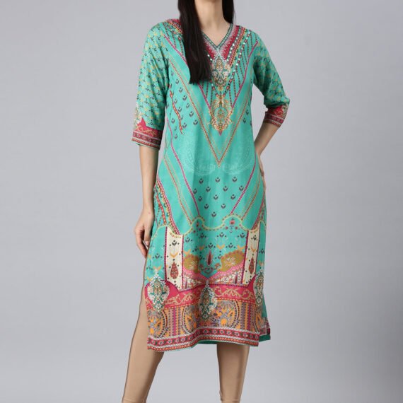 Sadguru Green Casual Paisley Straight Kurta