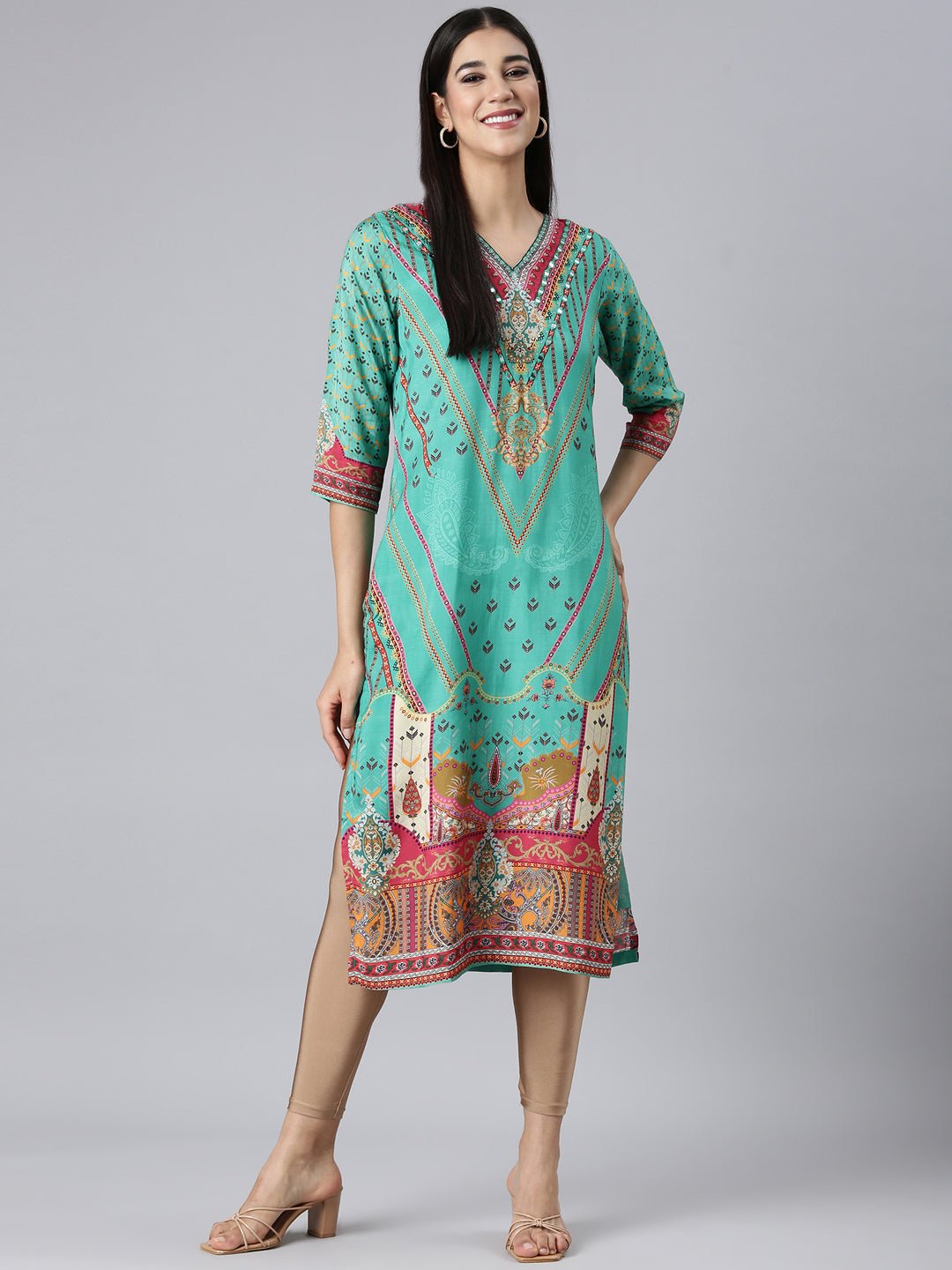 Sadguru Green Casual Paisley Straight Kurta