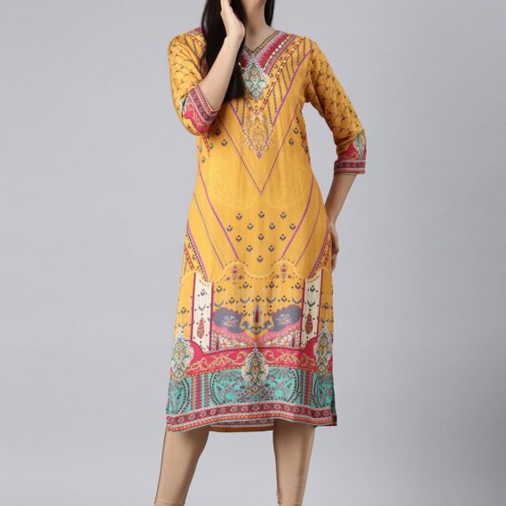 Sadguru Mustard Casual Paisley Straight Kurta