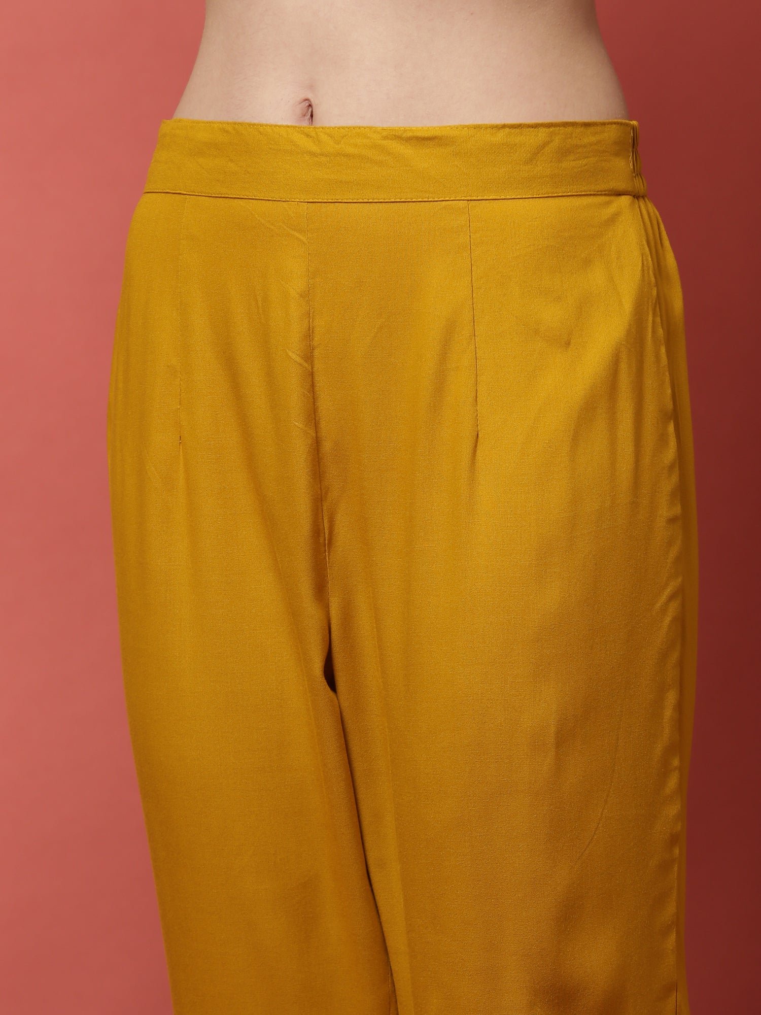 Mustard three piece georgette suit set with floral embroidery - Image 6