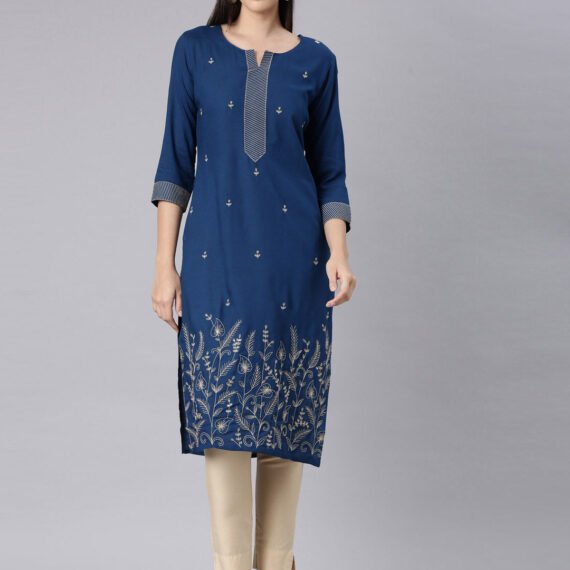 Sadguru Blue Straight Casual Solid Straight Kurta