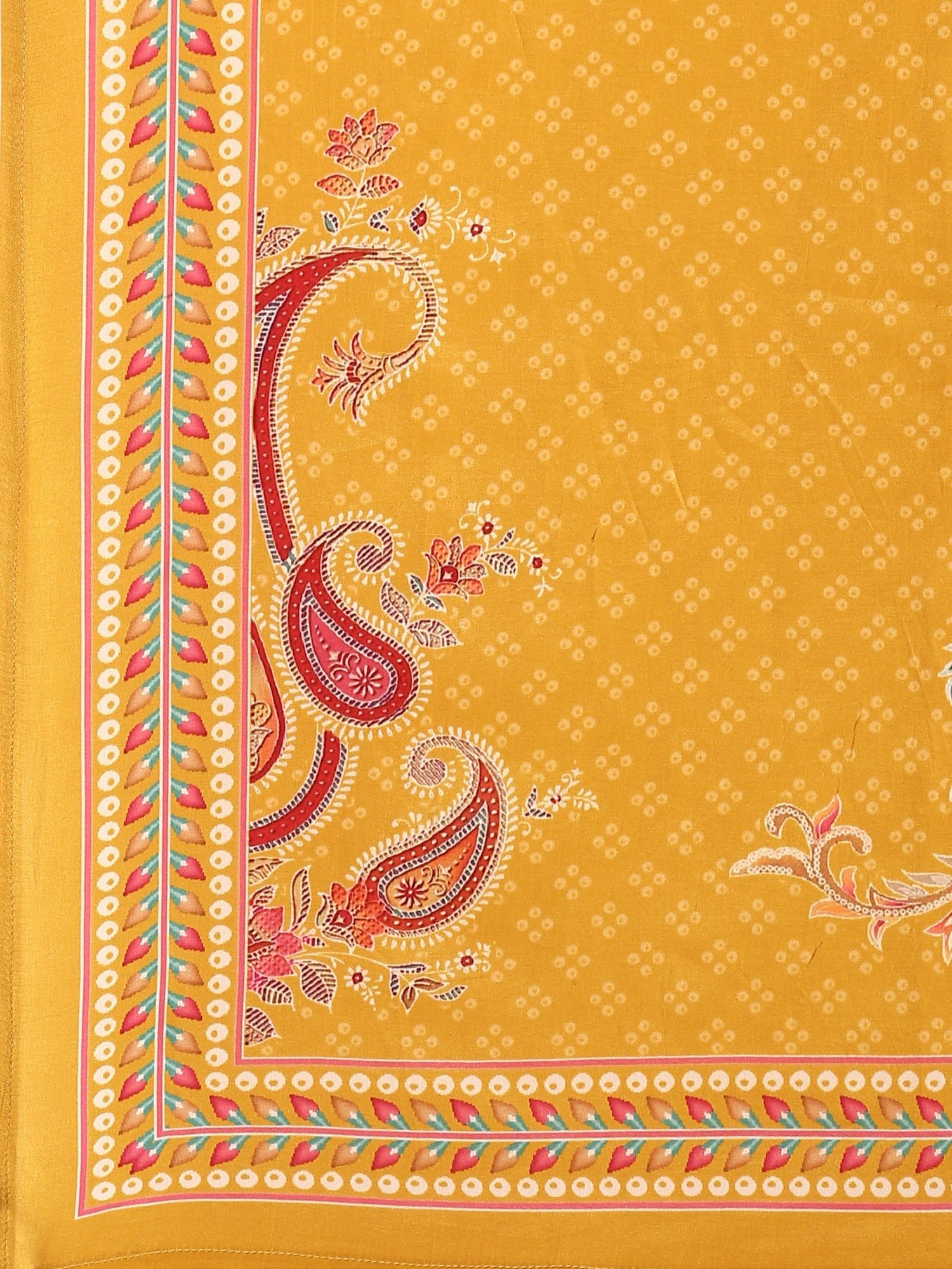 Mustard crepe embroided digital prited three piece suit set - Image 6