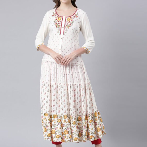Sadguru Off-White Flared Casual Solid Maxi Dresses - Effortless Everyday Elegance