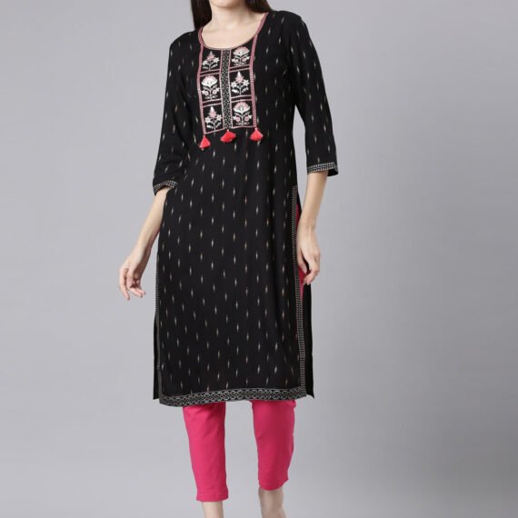Sadguru Black Casual Embellished Straight Kurta
