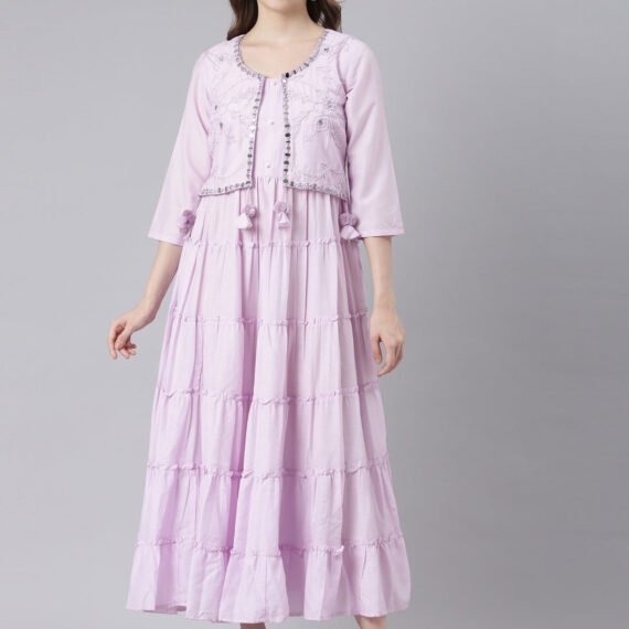 Sadguru Purple Cotton Casual Maxi Dresses with a Flattering Curved-Cut Silhouette