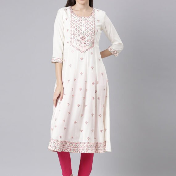 Sadguru Cream Casual Solid Anarkali Kurta