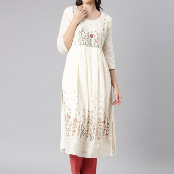 Sadguru Cream Casual Solid Straight Kurta