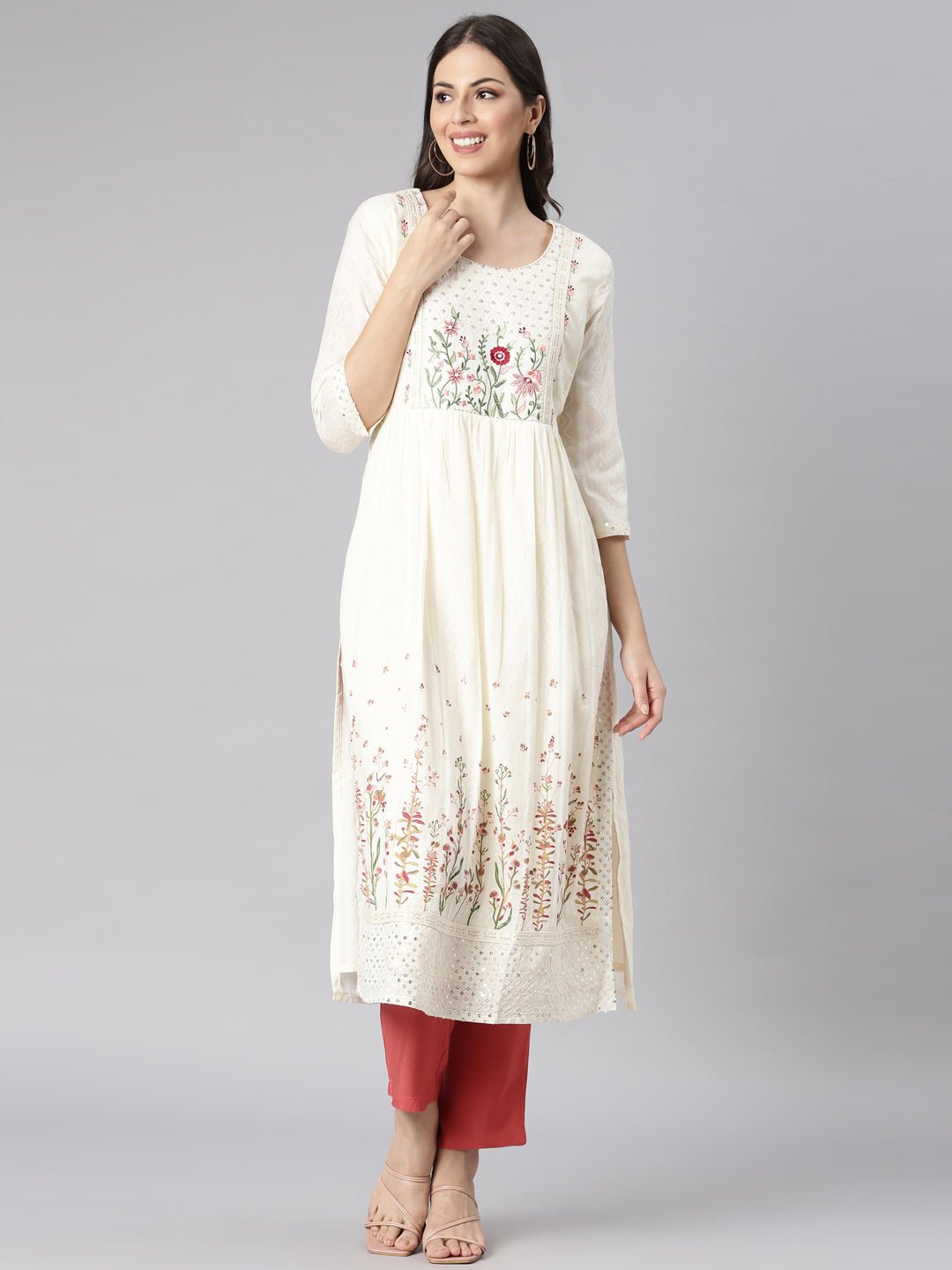 Sadguru Cream Casual Solid Straight Kurta