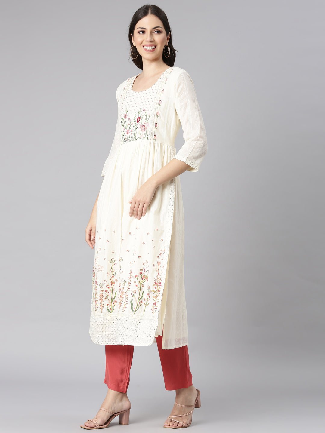 Sadguru Cream Casual Solid Straight Kurta - Image 2