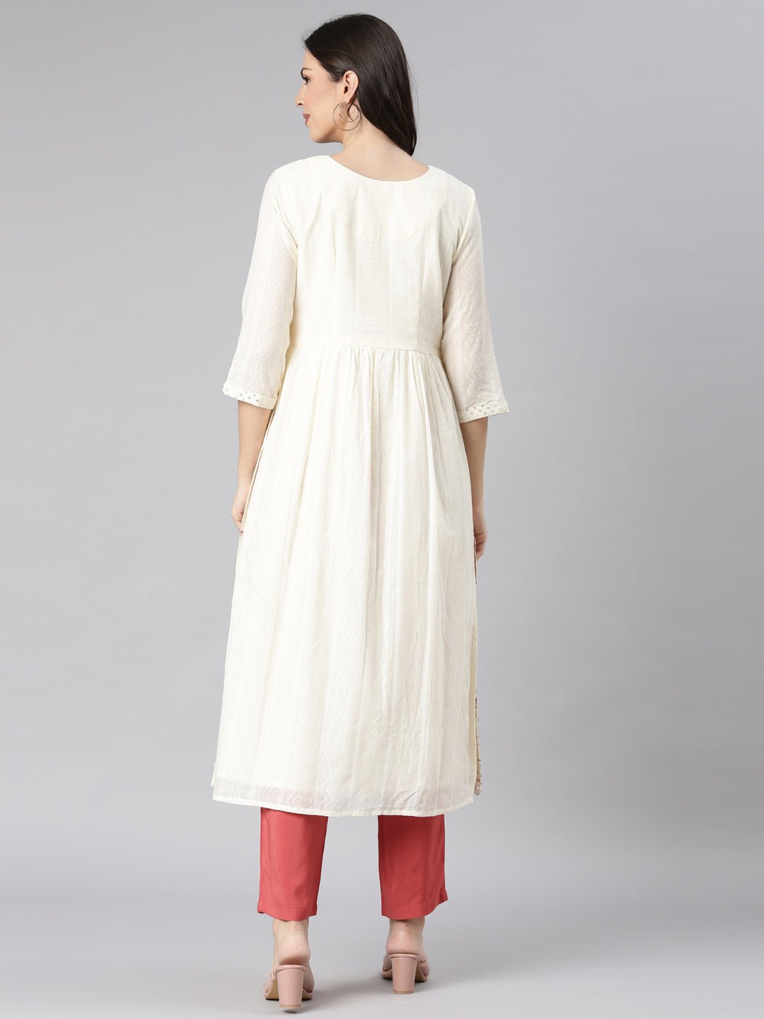 Sadguru Cream Casual Solid Straight Kurta - Image 3