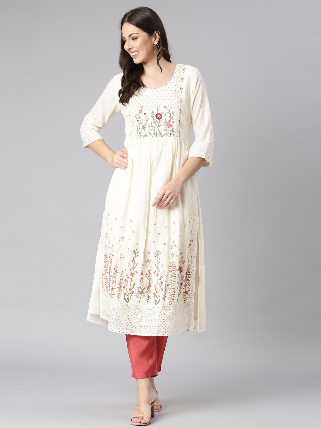 Sadguru Cream Casual Solid Straight Kurta - Image 5