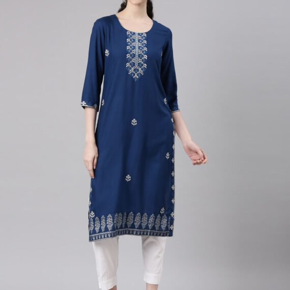 Sadguru Blue Straight Casual Floral Kurta