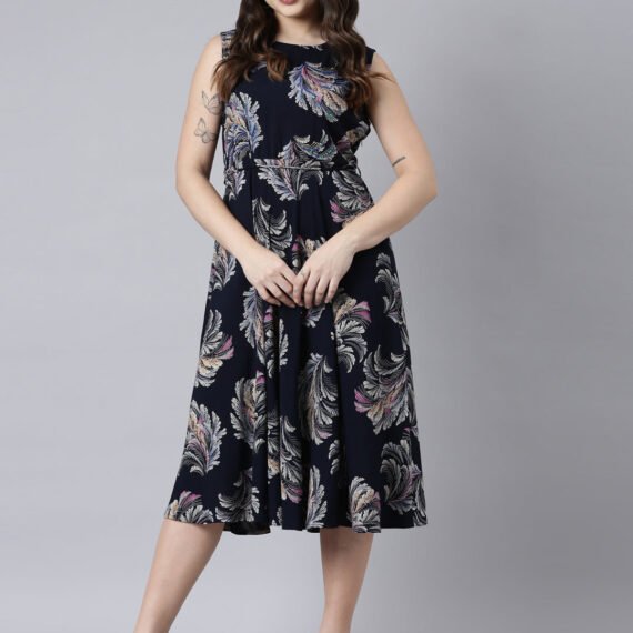 Sadguru Navy Blue Casual Floral Maxi Dresses – Straight Cut, Effortless Everyday Chic