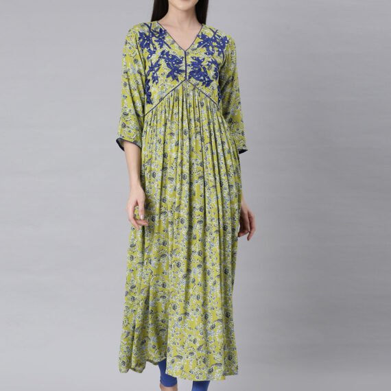 Sadguru Green Asymmetric Floral Maxi Dresses - Casual Chic & Effortless Comfort