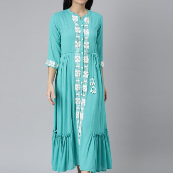 Sadguru Blue Flared Casual Solid Maxi Dresses - Effortless Everyday Chic