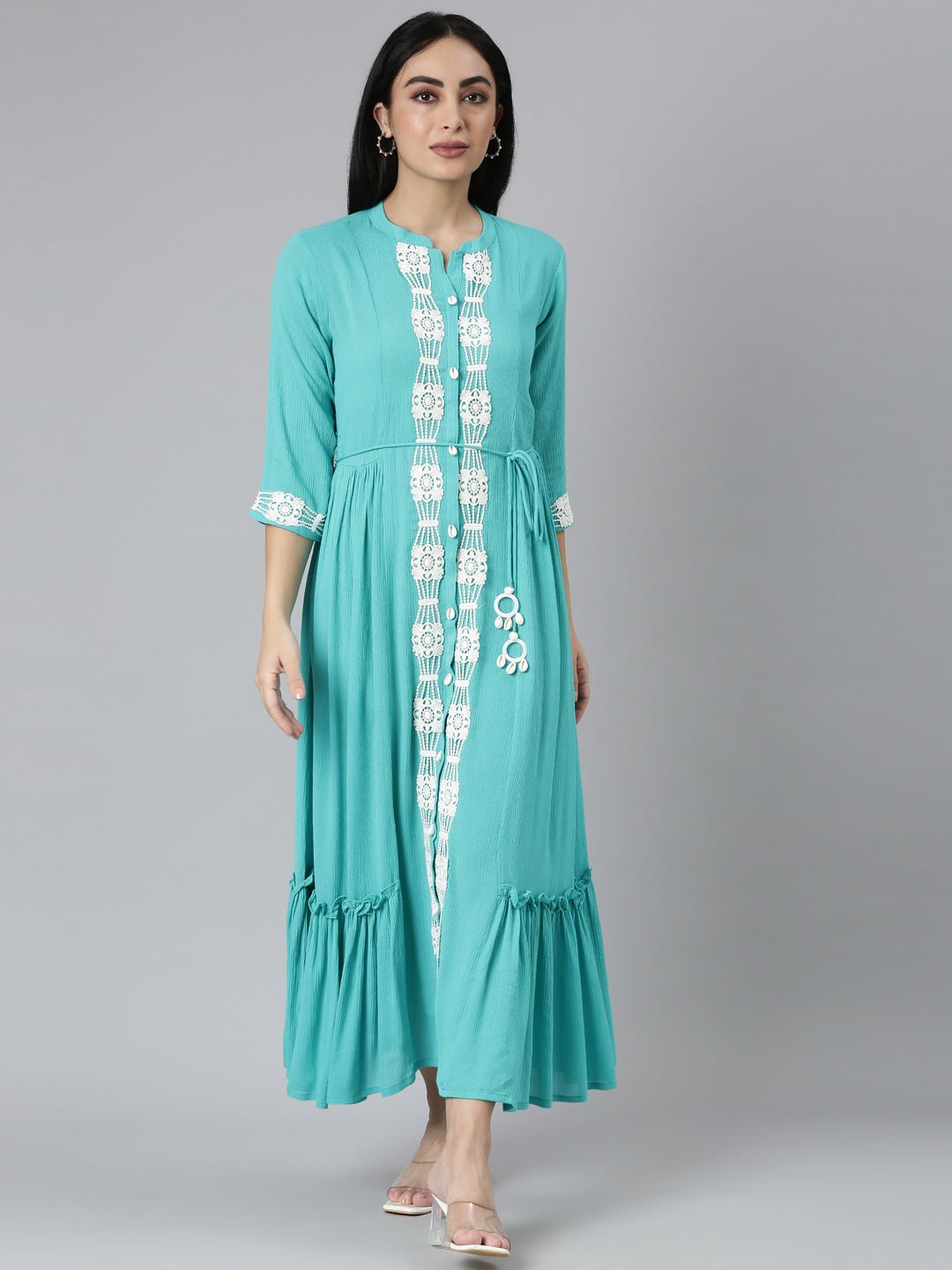 Sadguru Blue Flared Casual Solid Maxi Dresses - Effortless Everyday Chic