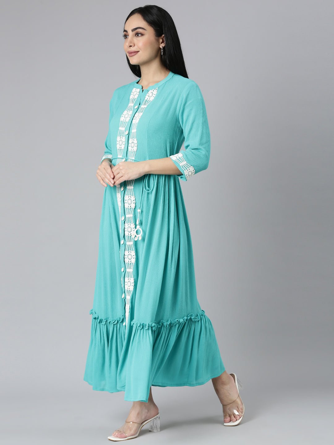 Sadguru Blue Flared Casual Solid Maxi Dresses - Effortless Everyday Chic - Image 2